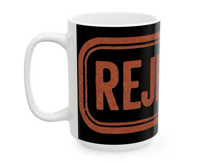 Rejected Stamp mug | Vintage Rubber Stamp Design, Distressed Red Lettering Black Background