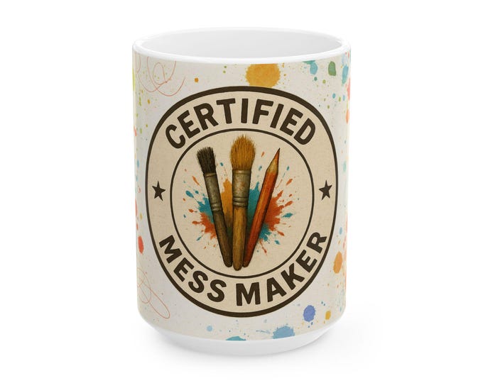 Mess Maker Art Brushes Ceramic Mug | Paint Splatter/ Design Is A Messy Business