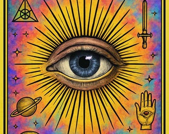 All-Seeing Eye Tee | Occult Symbols, Skull & Chalice Illustrations