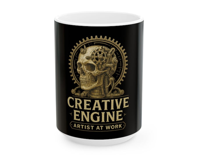 Creative Engine Skull Illustration Mug | Artist At Work Ceramic Mug