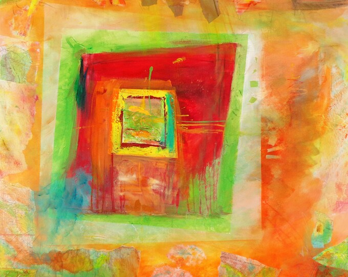 Original Acrylic Painting with Collage, 40" x 40"