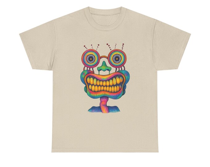 Psychedelic Smiling Monster Tee | Colorful Trippy Face Shirt