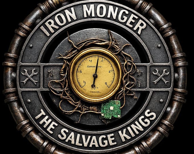 Iron Salvage T-Shirt /Steampunk Industrial Badge / Retro Metal Pipe Emblem Graphic Tee