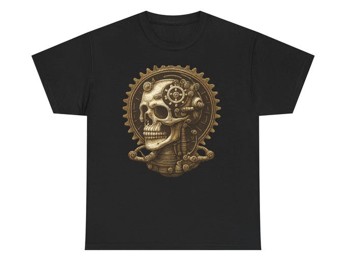 Skull Steampunk Gear Tee | Mechanical Skull Illustration T-Shirt