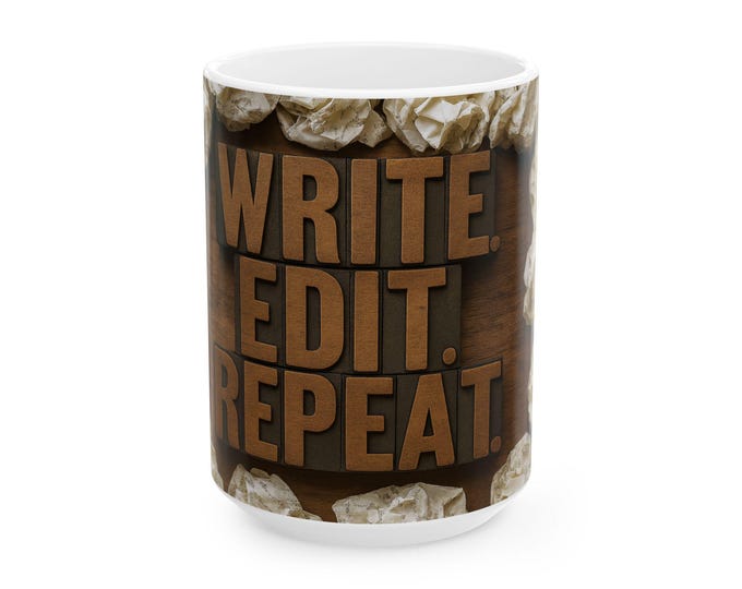 Write. Edit. Repeat. Mug | Writer Coffee Ceramic Mug,  15oz Large for Caffeinated Writers