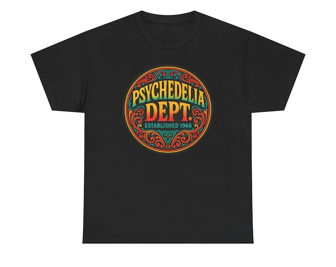 Psychedelia Dept Round Logo Tee | Retro Psychedelic Badge College Funny T-Shirt