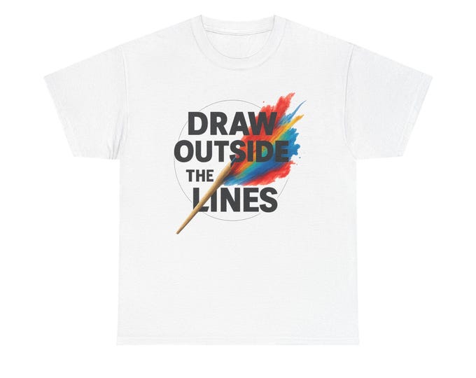 Draw Outside The Lines T-Shirt | Paintbrush Rainbow Graphic Tee for Artists and Budding Creatives who ignore art school