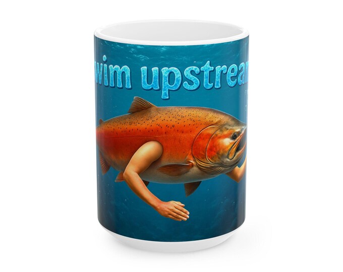 Swim Upstream Fish Human Arms mug | Motivational Fish for Human Potential
