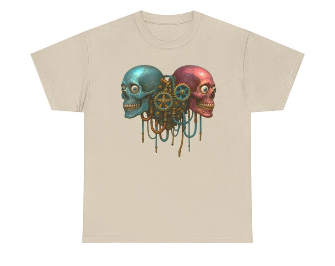 Skull Colorful Weird Gear Engine Tee, Retro Cyberpunk Design