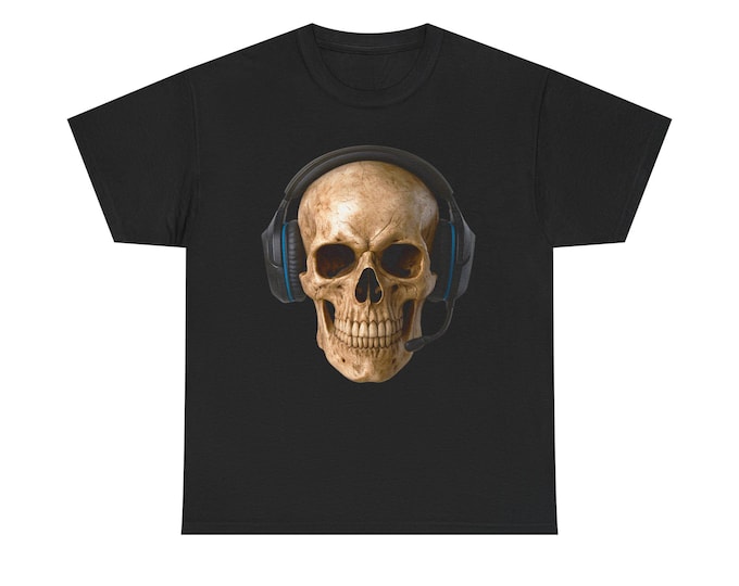 Skull Headset T-Shirt | Gaming Skeleton Graphic Tee