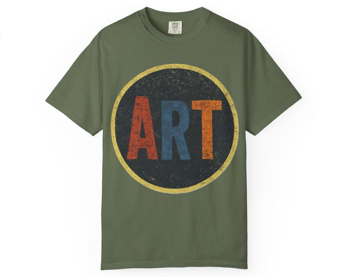 Retro ART Circle T-Shirt | Distressed Grunge Artist Well worn Used ART logo for artists designers, graphics pros/ people /smart animals