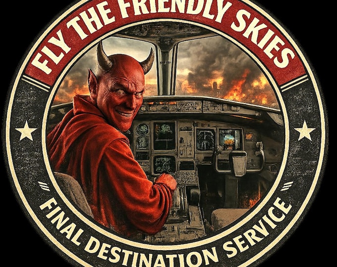 Devil Flying T-Shirt/ Satirical Devil Pilot Airline Badge