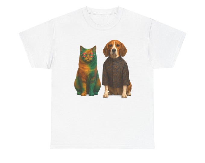 Psychedelic Cat and Dog Portrait Tee | 1960s Style