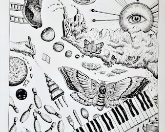 Radiant Eye Pen and Ink Original Drawing 18"x24"