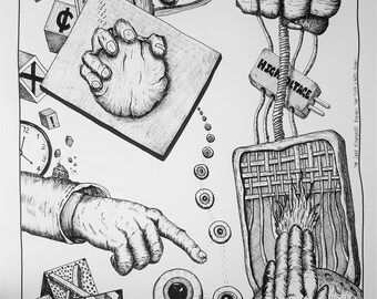 Finger Pointing Drawing, Original New Mexican Art
