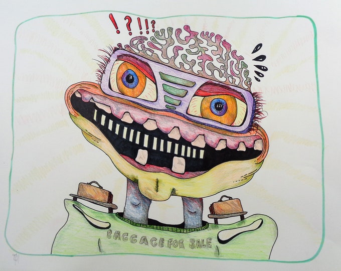 Original Art, Colored Pencil Drawing, Funny