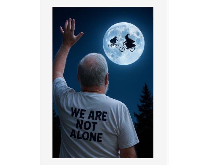 Alien and Witch Night Sky Wall Art Print, Extraterrestrial Home Decor, Halloween Poster, Space Fantasy Art, Galaxy Room