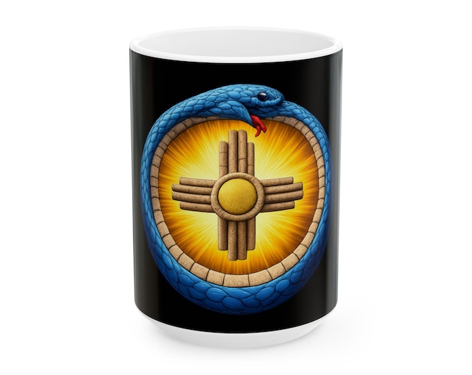 Zia Sun Symbol Snake Mug / New Mexico Sacred Art Ouroboros Infinity