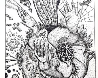 Expiration Date Original Art, Pen and Ink Drawing, 18"x24"