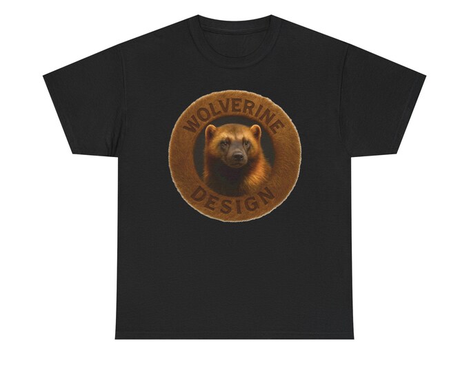 Wolverine Graphics Design Logo Tee with FUR | Vintage Circle Emblem, Animal Graphic