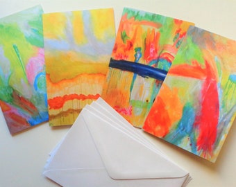 Original Art Folded Note Cards, set of 4 with envelopes