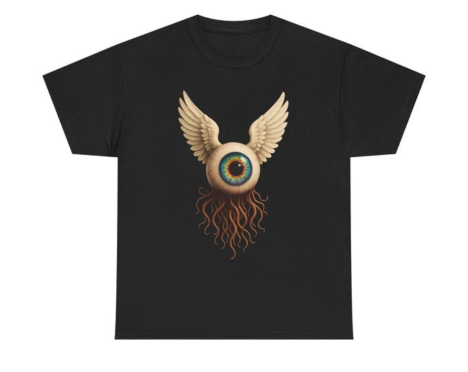 Surreal Winged Eyeball Art T Shirt / Mystical Fantasy / Psychedelic Tentacle Eye Illustration / Oddity Artwork