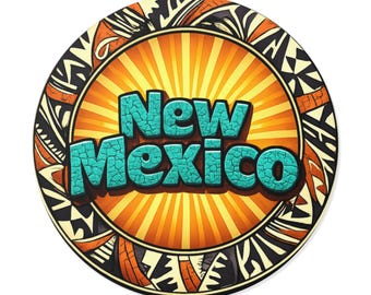 New Mexico Sticker | Vinyl Southwestern Sunburst Pueblo Border