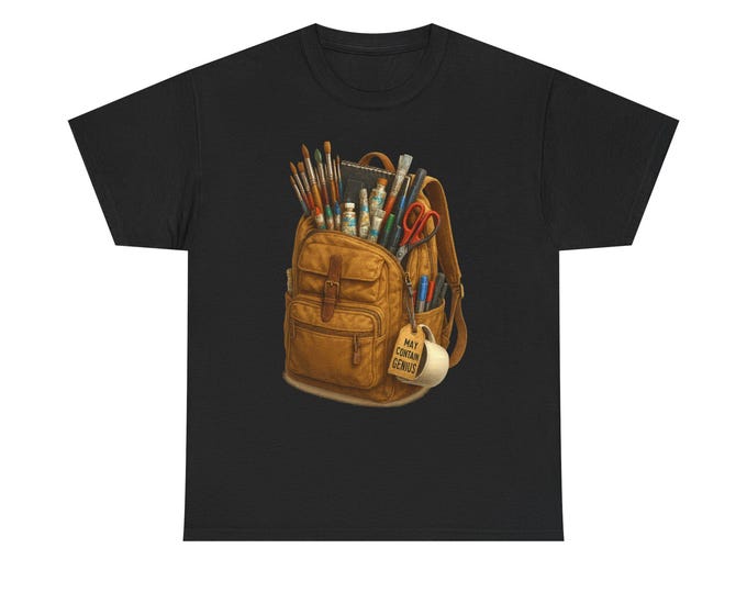 Artist Backpack Illustration Tee | Art Supplies Paintbrushes Pencil Case Cool Rucksack for Creative People