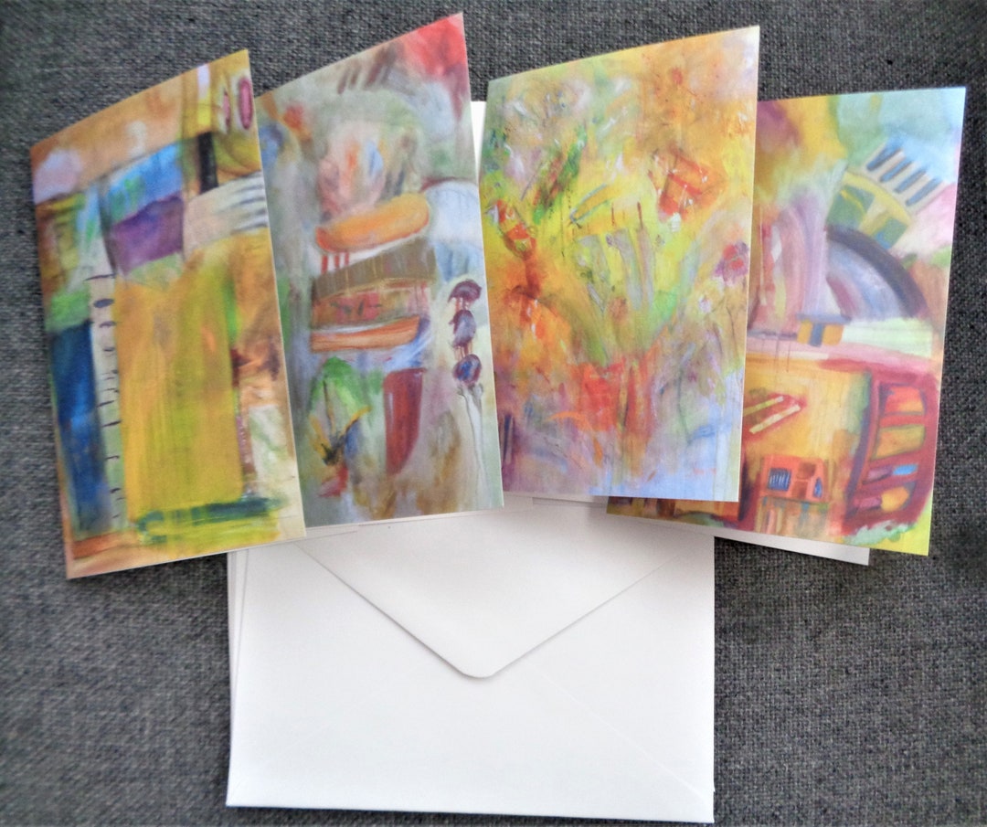 Original Art Greeting and Note Cards, Set of 4 With Envelopes - Etsy