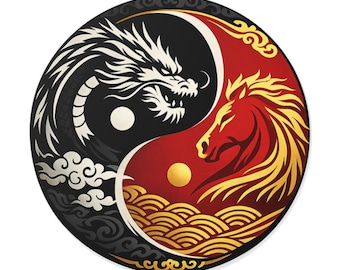 Dragon Horse Sticker 2026 | Vinyl Red Black Oriental Symbol Chinese New Year