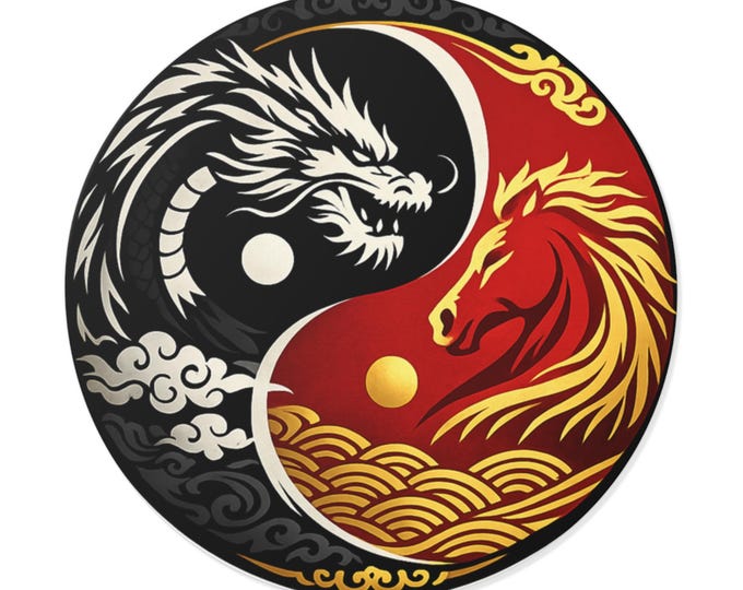 Dragon Horse Sticker 2026 | Vinyl Red Black Oriental Symbol Chinese New Year