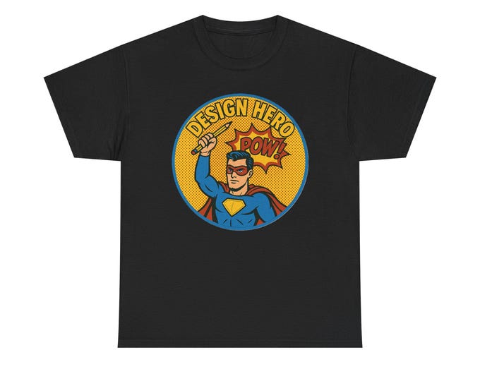 Design Hero Artist Graphic Designer Pow Retro Comic Superhero Tee | Vintage Cartoon Logo
