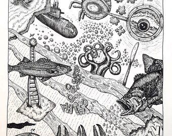 Drawing, pen and ink, original, nautical theme