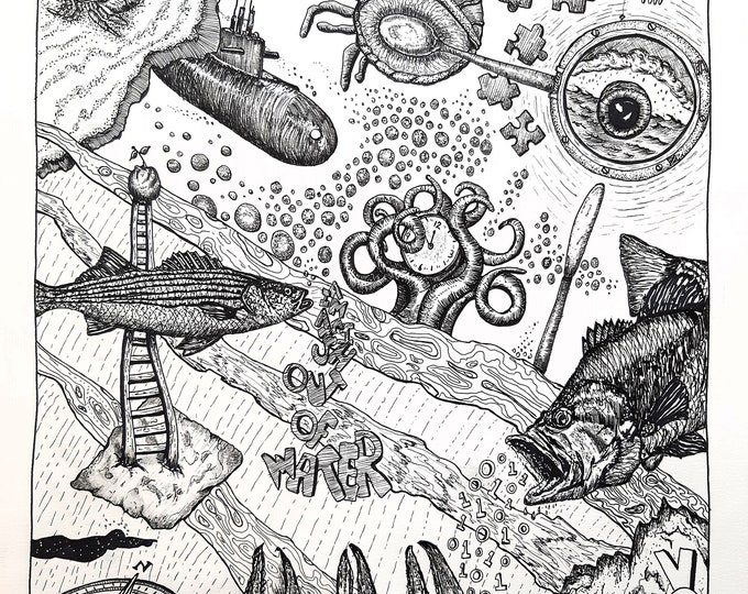Drawing, pen and ink, original, nautical theme