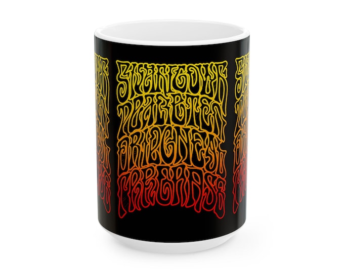 Psychedelic Gibberish Lettering Mug, Retro 60s Style