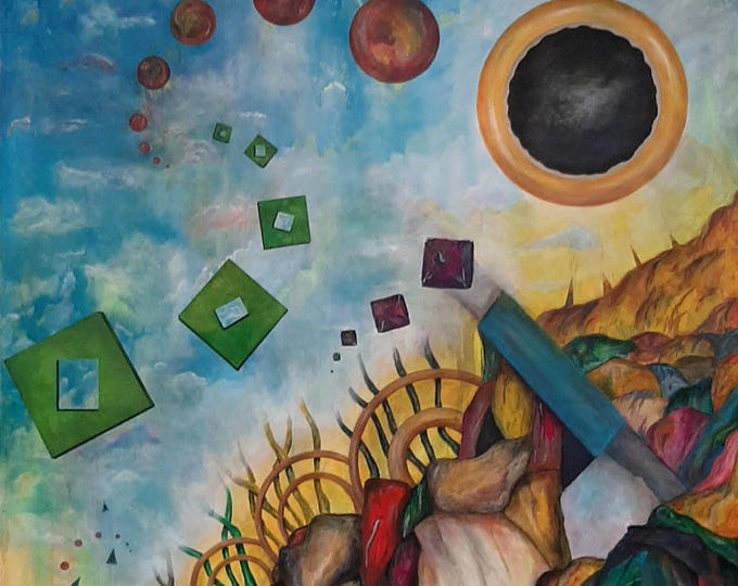 Abstract Art Unisex Tee, Thomas Hill Inspired Shirt, Colorful Mysterious Design, Circle Sky Symbolic T-Shirt, Floating Shapes Graphic Top,