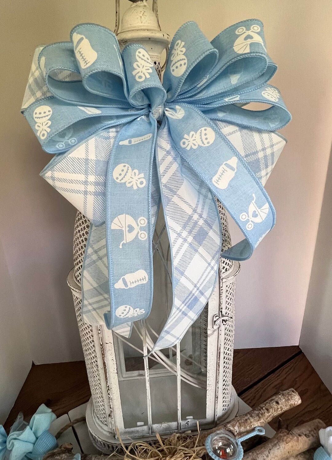 Baby Boy Blue Bow for Diaper Cakes / Wreaths / Garlands / Presents