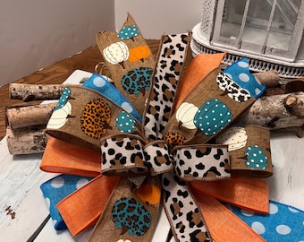 Herfst pompoen luipaard/stippen decoratieve strik / mandstrik / pompoen / vogelverschrikkerstrik / krans / brievenbusstrik / cadeaustrik / lamp