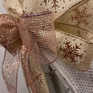 Champagne Glitter Mesh Ribbon - 10cm X 10 Yards Wired Edge For Christmas Decorations