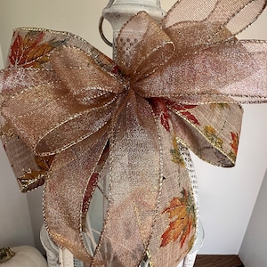 Elegant Maple Leaf Fall/Summer Bow - Glitter Ribbons for Wreaths, Garlands, and Lanterns - Beautiful Handmade Home Decor Accent - Great Gift