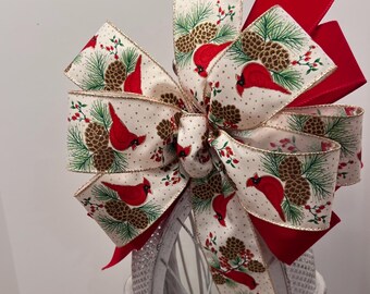 Strik met kerstkardinaalprint, rood fluwelen draadlint