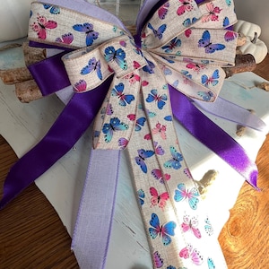 Beautiful Butterfly Spring and Summer Mothers Day Floral Ribbon Bow for Wreath, Lantern, and Gift Wrapping - Butterfly Ribbon Bow Decoration