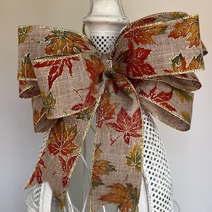 Chic Maple Leaf Fall/Summer Bow - Glitter Ribbon Accent for Wreaths, Garlands, and Lanterns - Handmade Home Decor Craft - Makes a Great Gift