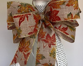 Handgemaakte strik van esdoornblad – glitterlint, decoratie herfstkrans