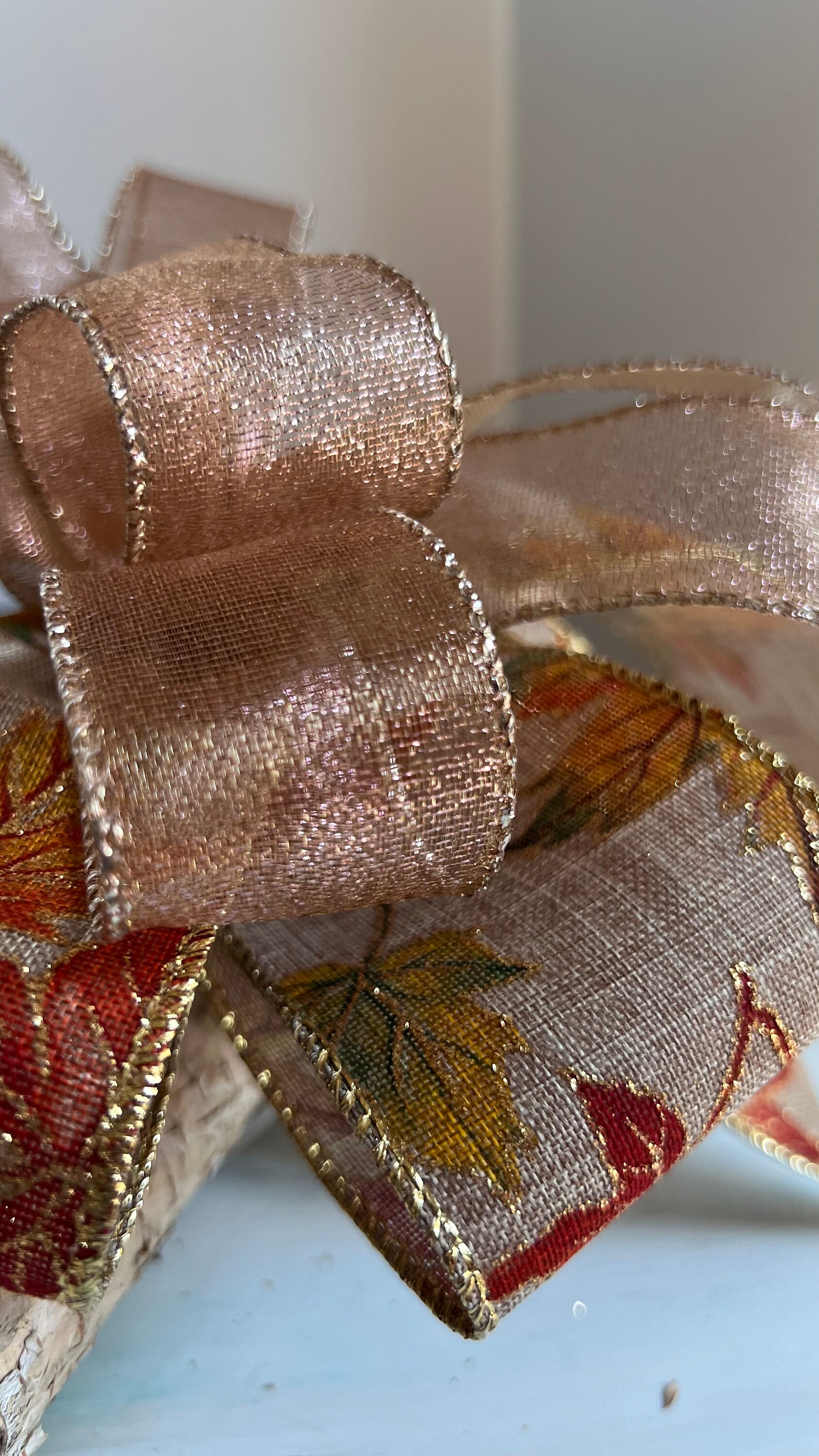 Maple Ribbon Coord Elegant Maple Leaf Fall/summer Bow - Glitter Ribbons for Wreaths ...