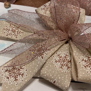 Rose Gold Snowflakes Glitter Mesh Ribbon Bow / Tree Topper/mailbox Bow ...