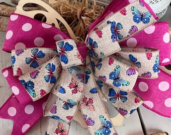 Butterfly's Lente Zomer Moederdag Bloemenlint Strik voor krans, lantaarn, cadeau en decor - Decoratieve strik met vlinderthema voor je moeder
