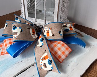 Oranje Gingham Campers decoratieve strik: deze strik is ideaal voor swags, kransen, slingers, brievenbussen, lantaarns, lampen, geschenkverpakkingen en meer!