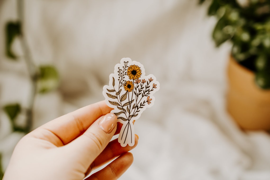 Flower Bouquet Yellow Pink Vinyl Sticker - Etsy