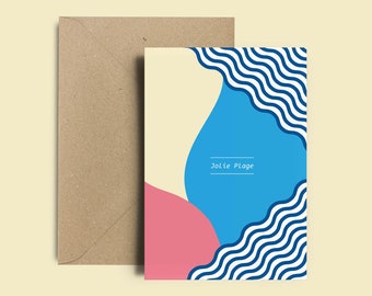 Carte postale vacances - Carte déco "Jolie plage" + Enveloppe Kraft recyclé